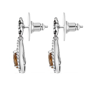 D'Joy Premium Tanzania Yellow Zircon and Multi Gemstone 1.70 ctw Blooming Earrings in Rhodium Over Sterling Silver