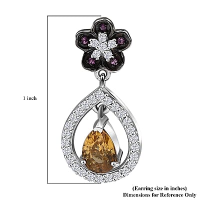 D'Joy Premium Tanzania Yellow Zircon and Multi Gemstone 1.70 ctw Blooming Earrings in Rhodium Over Sterling Silver