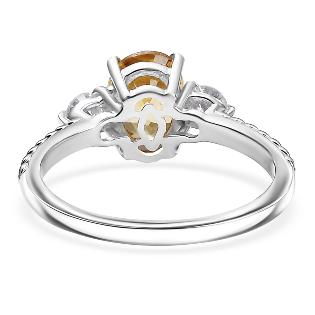 D'Joy Premium Tanzania Yellow Zircon and Moissanite 2.40 ctw Art Deco Leaves Ring in Rhodium Over Sterling (Size 10.0) image number 4