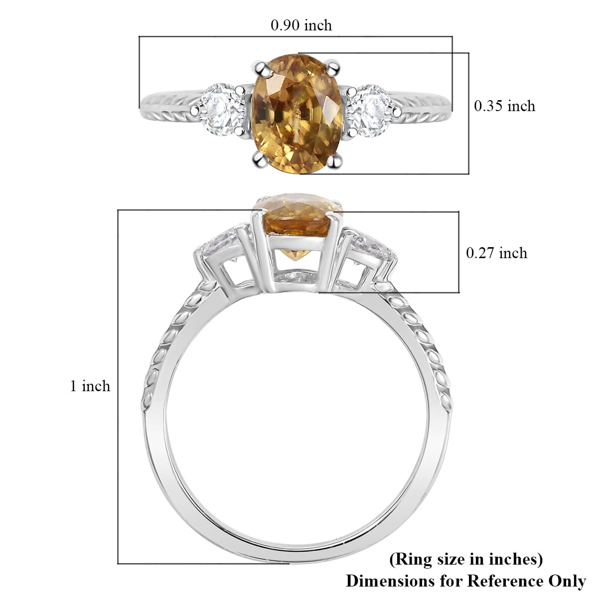 D'Joy Premium Tanzania Yellow Zircon and Moissanite 2.40 ctw Art Deco Leaves Ring in Rhodium Over Sterling (Size 10.0) image number 5