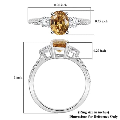 D'Joy Premium Tanzania Yellow Zircon and Moissanite 2.40 ctw Art Deco Leaves Ring in Rhodium Over Sterling (Size 10.0)