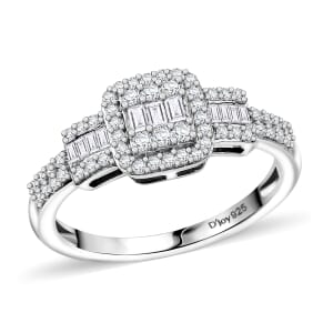 D'Joy Diamond 0.50 ctw Art Deco Ring in Rhodium Over Sterling Silver (Size 10.0)