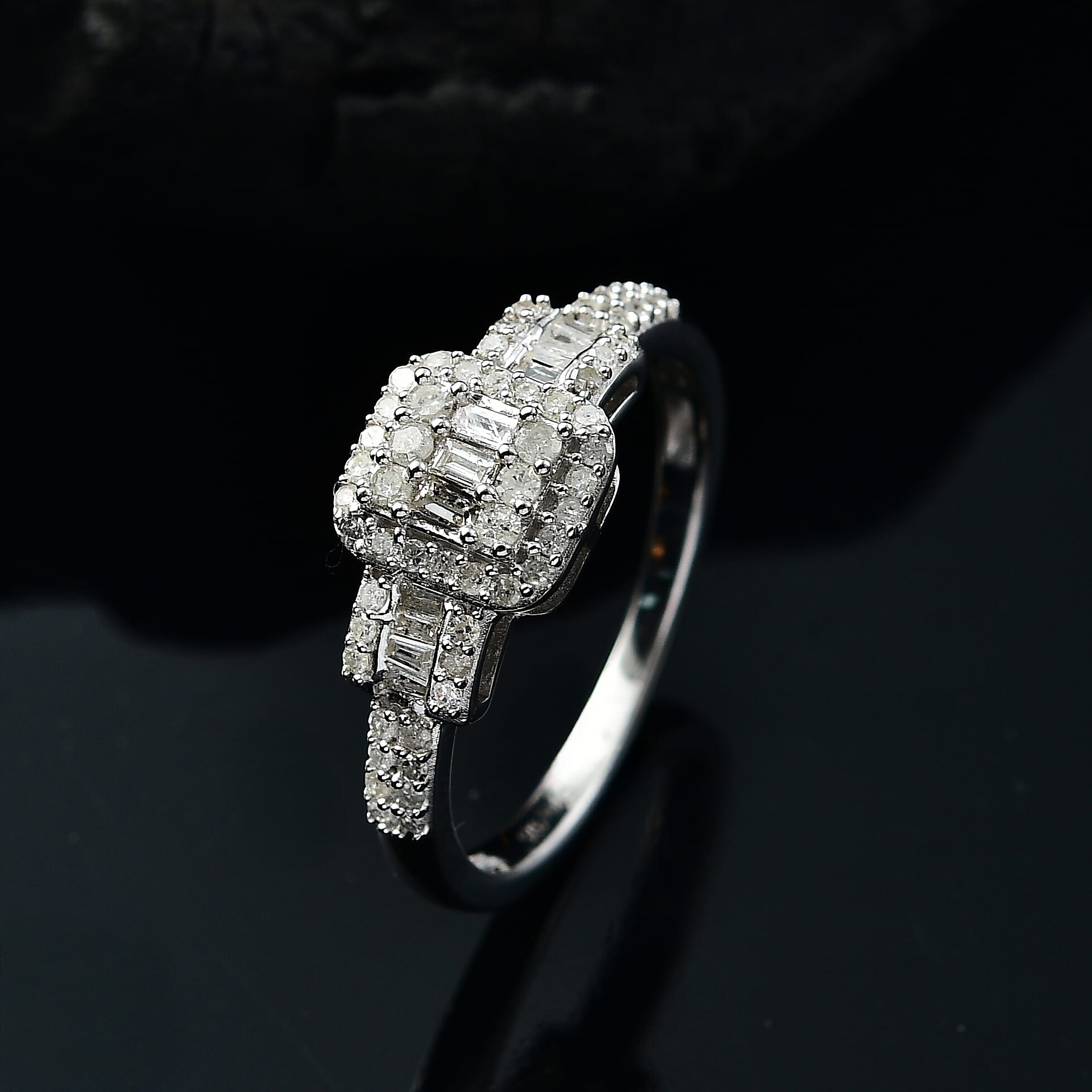 D'Joy Diamond 0.50 ctw Art Deco Ring in Rhodium Over Sterling Silver (Size 10.0)