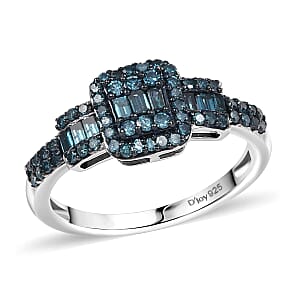 D'Joy Blue Diamond 0.50 ctw Art Deco Ring in Rhodium Over Sterling Silver (Size 6.0)