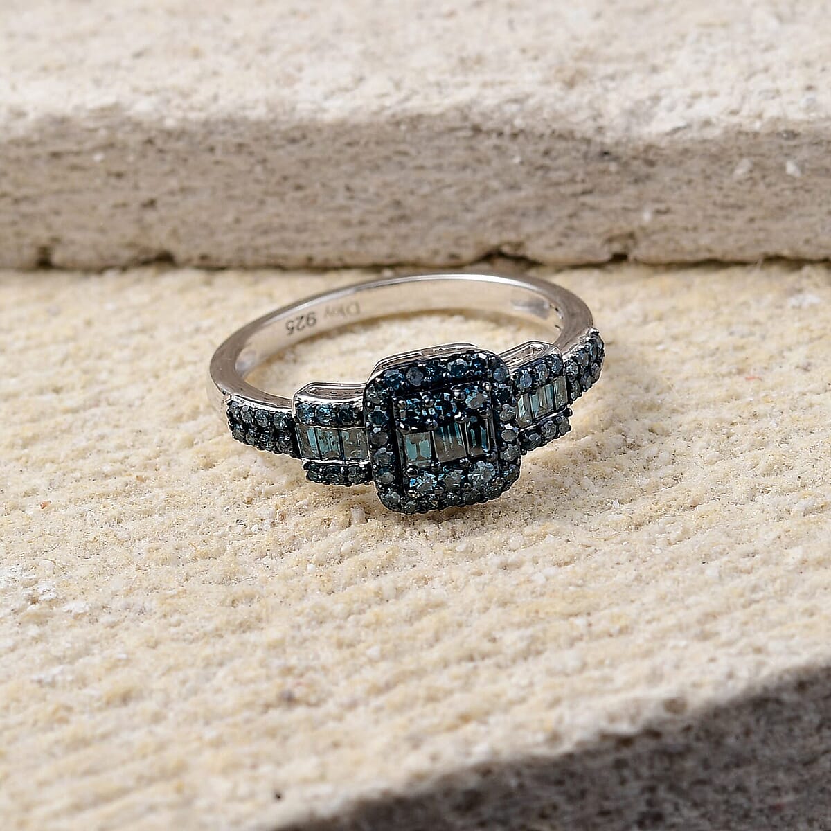 D'Joy Blue Diamond 0.50 ctw Art Deco Ring in Rhodium Over Sterling Silver (Size 6.0) image number 1