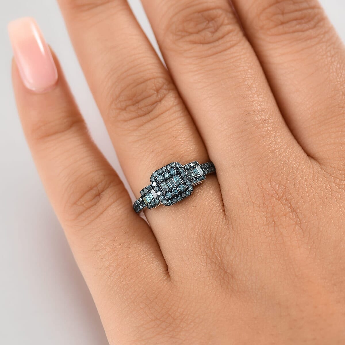 D'Joy Blue Diamond 0.50 ctw Art Deco Ring in Rhodium Over Sterling Silver (Size 6.0) image number 2
