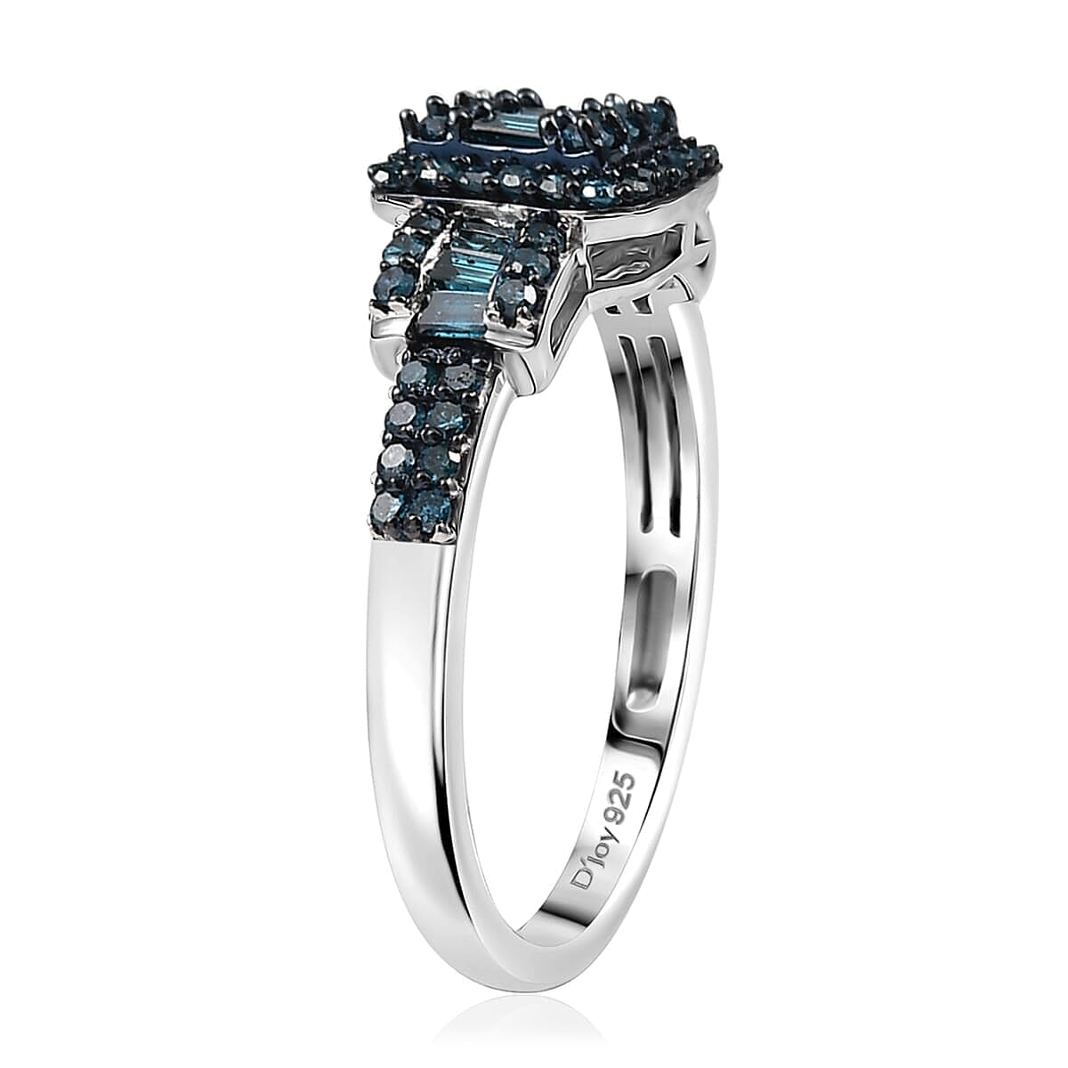 D'Joy Blue Diamond 0.50 ctw Art Deco Ring in Rhodium Over Sterling Silver (Size 6.0) image number 3