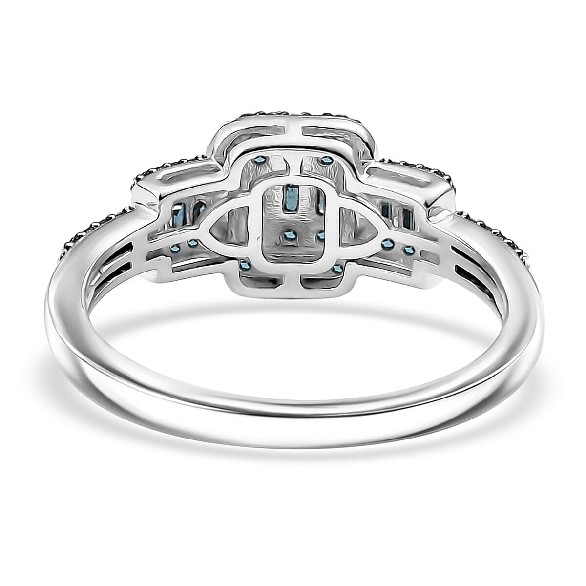 D'Joy Blue Diamond 0.50 ctw Art Deco Ring in Rhodium Over Sterling Silver (Size 6.0) image number 4