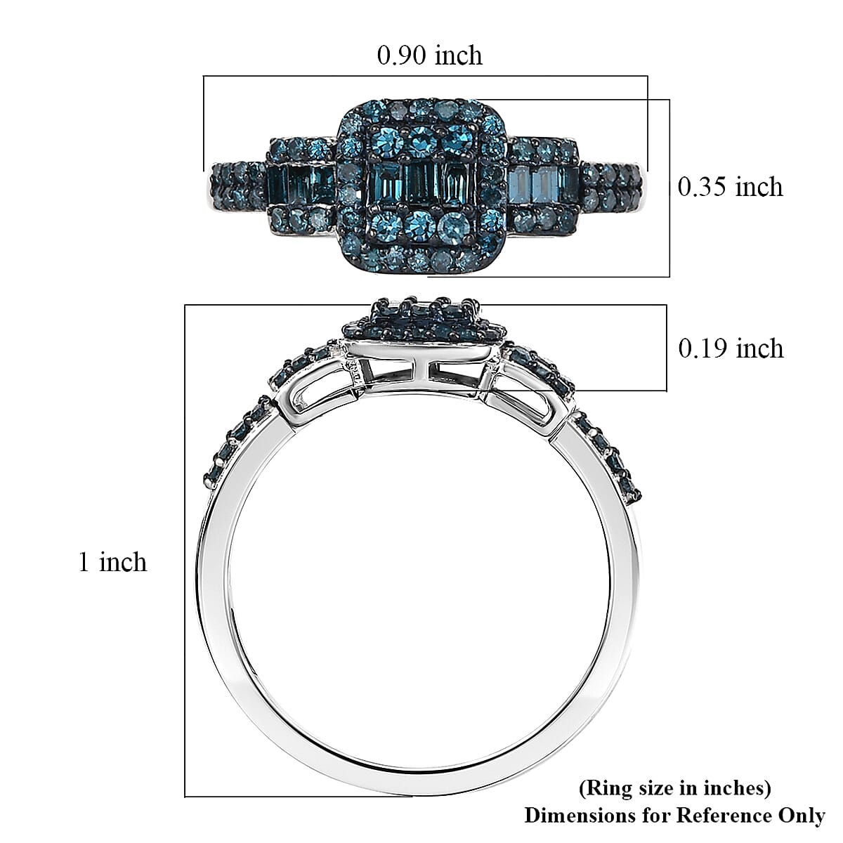 D'Joy Blue Diamond 0.50 ctw Art Deco Ring in Rhodium Over Sterling Silver (Size 7.0) image number 5