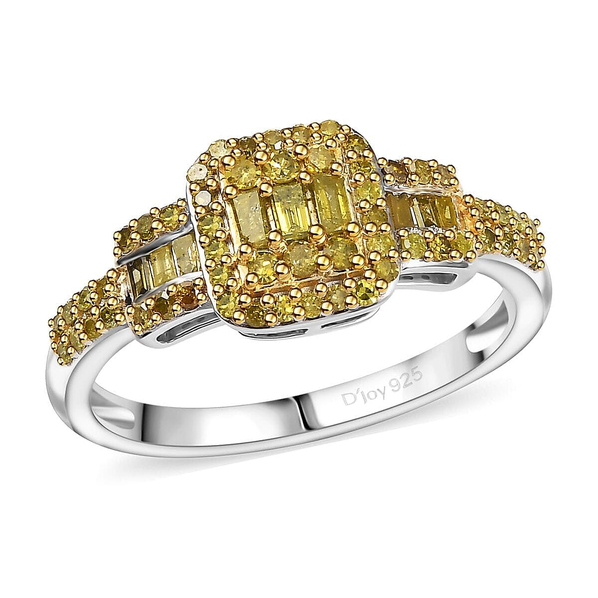 Yellow Diamond (IR) Art Deco Ring in Rhodium Over Sterling Silver (Size 10.0) 0.50 ctw image number 0
