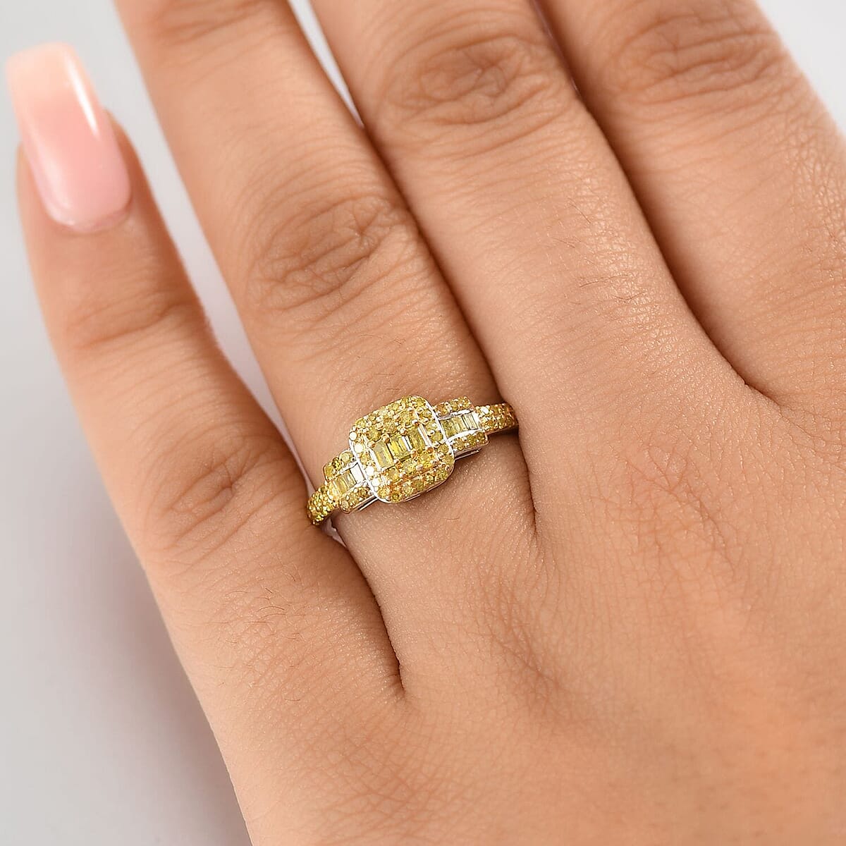 Yellow Diamond (IR) Art Deco Ring in Rhodium Over Sterling Silver (Size 10.0) 0.50 ctw image number 2