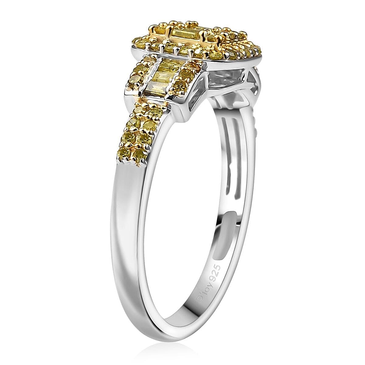 Yellow Diamond (IR) Art Deco Ring in Rhodium Over Sterling Silver (Size 10.0) 0.50 ctw image number 3