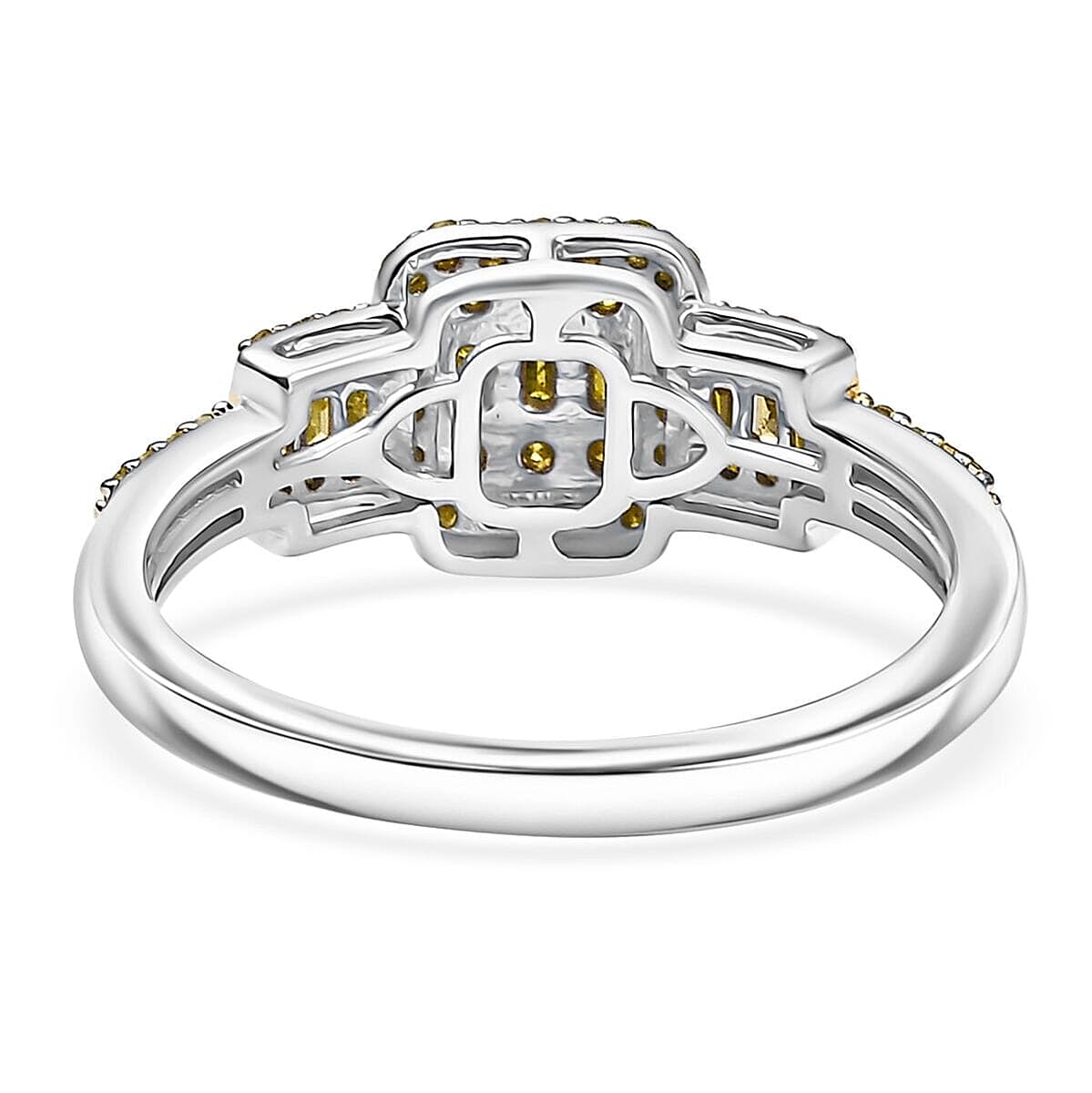 Yellow Diamond (IR) Art Deco Ring in Rhodium Over Sterling Silver (Size 10.0) 0.50 ctw image number 4