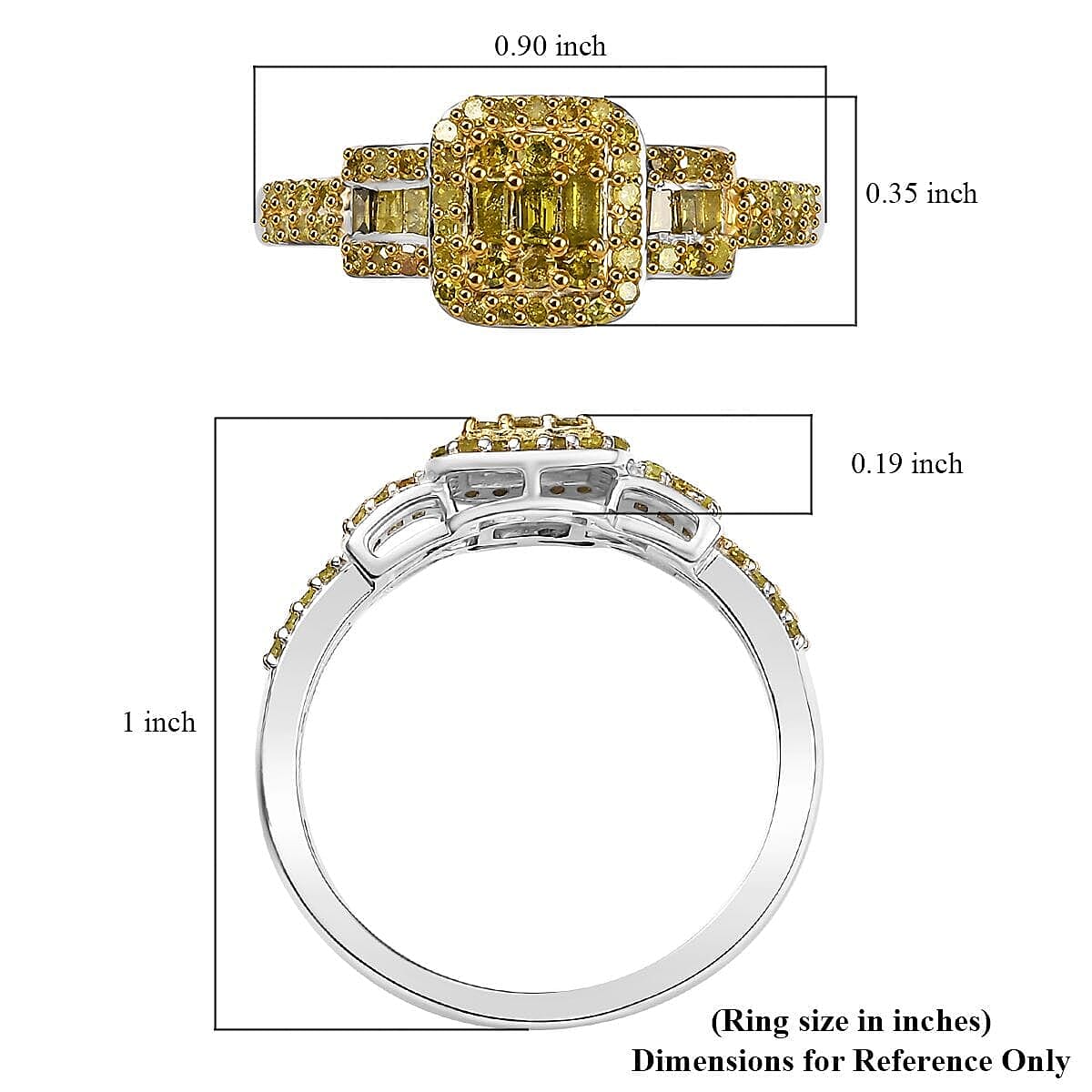 Yellow Diamond (IR) Art Deco Ring in Rhodium Over Sterling Silver (Size 10.0) 0.50 ctw image number 5