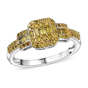 D'Joy Yellow Diamond 0.50 ctw Art Deco Ring in Rhodium Over Sterling Silver (Size 9.0)
