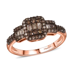 D'Joy Natural Champagne Diamond 0.50 ctw Art Deco Ring in 18K Vermeil Rose Gold Over Sterling Silver (Size 6.0)