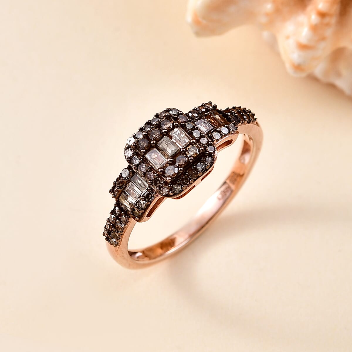 D'Joy Natural Champagne Diamond 0.50 ctw Art Deco Ring in 18K Vermeil Rose Gold Over Sterling Silver (Size 6.0) image number 1