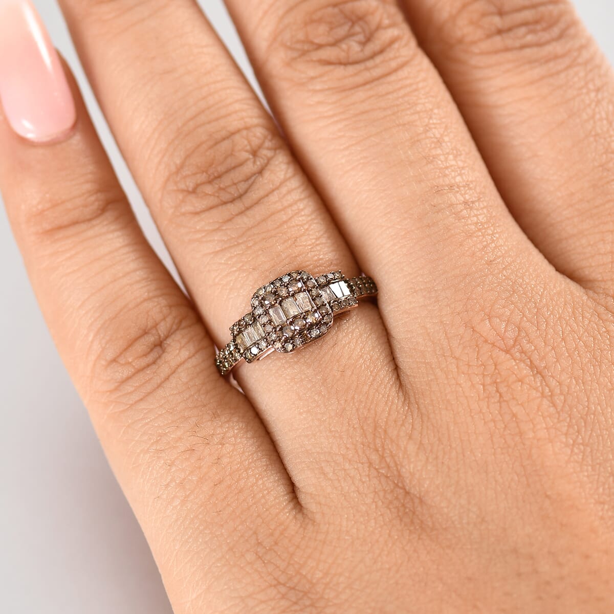 D'Joy Natural Champagne Diamond 0.50 ctw Art Deco Ring in 18K Vermeil Rose Gold Over Sterling Silver (Size 6.0) image number 2
