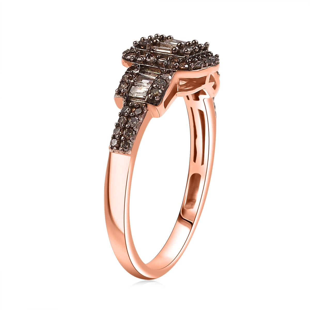 D'Joy Natural Champagne Diamond 0.50 ctw Art Deco Ring in 18K Vermeil Rose Gold Over Sterling Silver (Size 6.0) image number 3