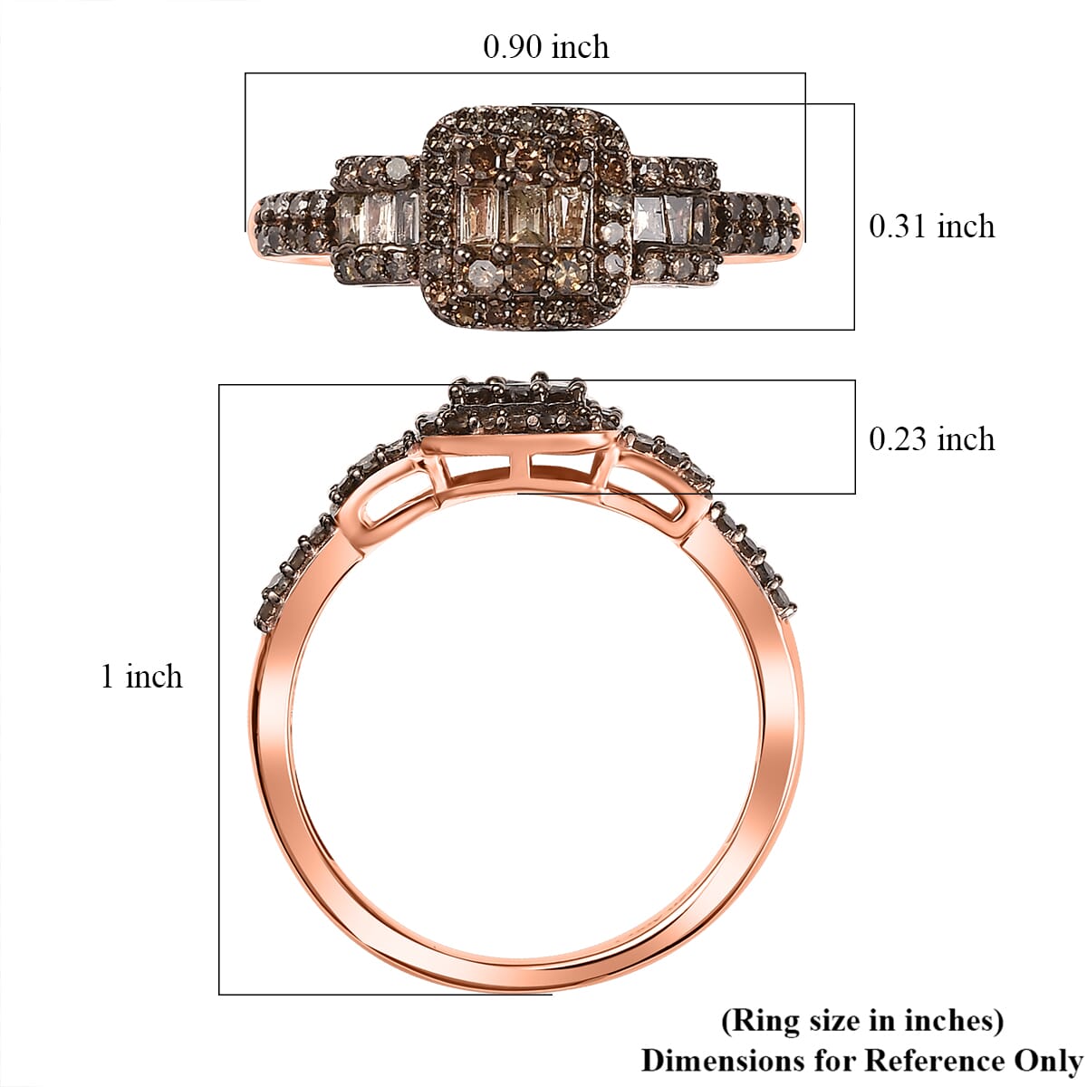 D'Joy Natural Champagne Diamond 0.50 ctw Art Deco Ring in 18K Vermeil Rose Gold Over Sterling Silver (Size 6.0) image number 5