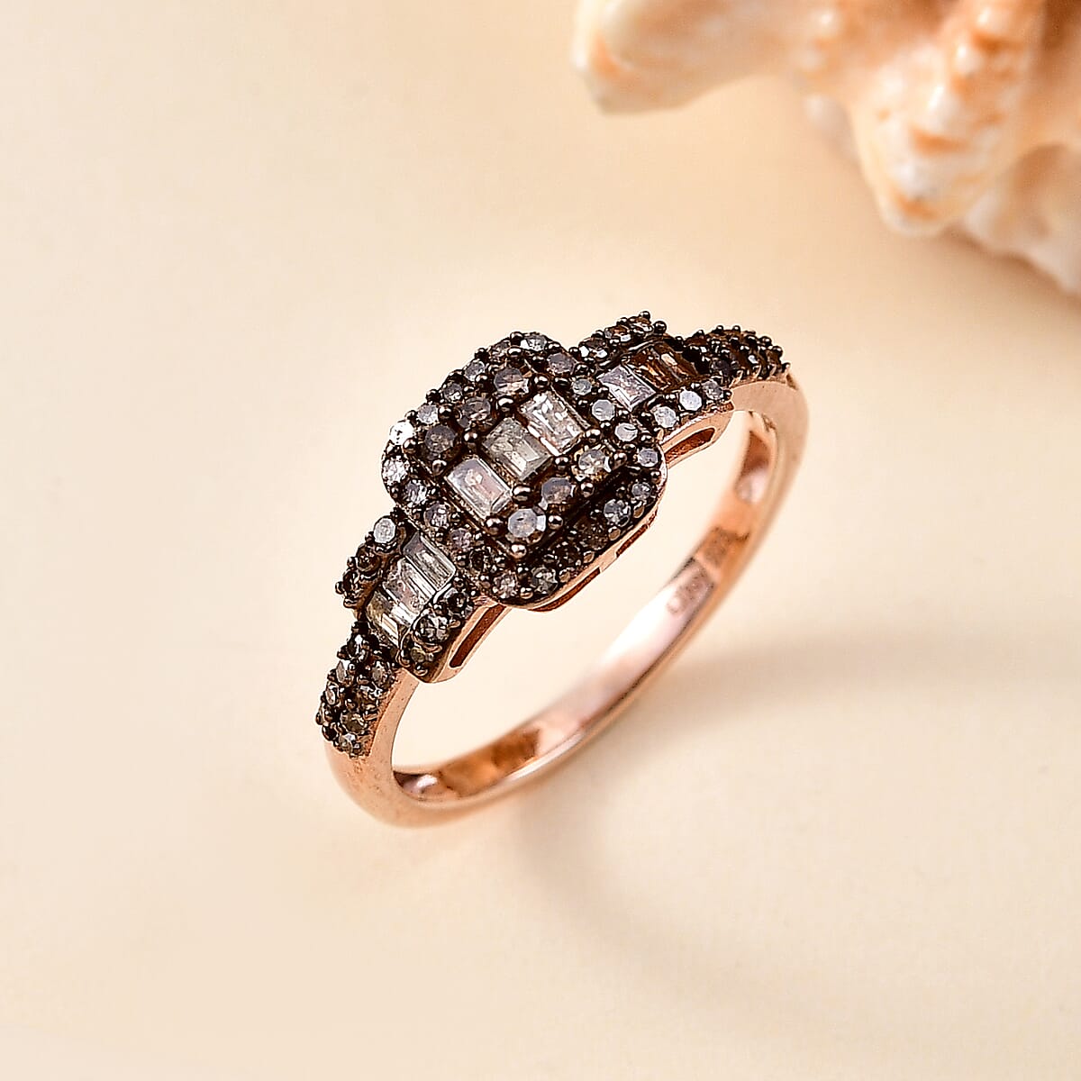 D'Joy Natural Champagne Diamond 0.50 ctw Art Deco Ring in 18K Vermeil Rose Gold Over Sterling Silver (Size 7.0) image number 1