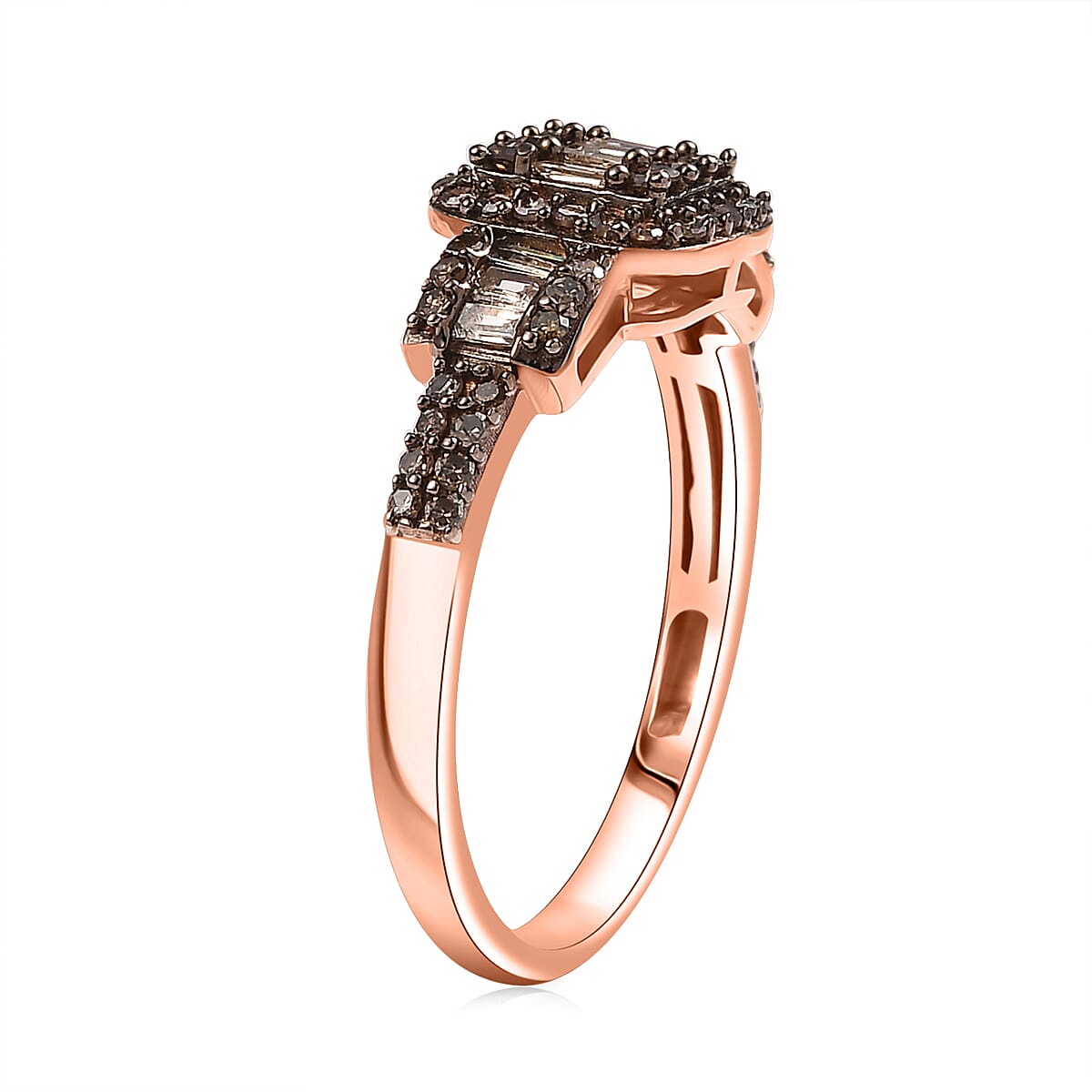D'Joy Natural Champagne Diamond 0.50 ctw Art Deco Ring in 18K Vermeil Rose Gold Over Sterling Silver (Size 7.0) image number 3
