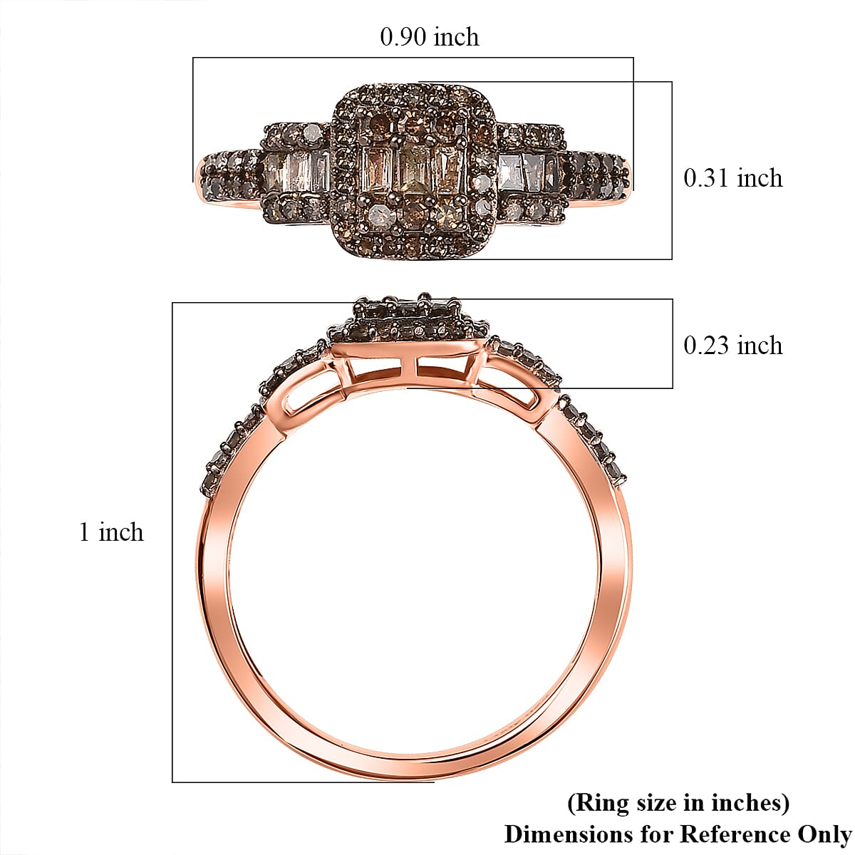 D'Joy Natural Champagne Diamond 0.50 ctw Art Deco Ring in 18K Vermeil Rose Gold Over Sterling Silver (Size 7.0) image number 5
