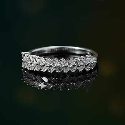 D'Joy Diamond 0.25 ctw Art Deco Ring in Rhodium Over Sterling Silver (Size 10.0) 