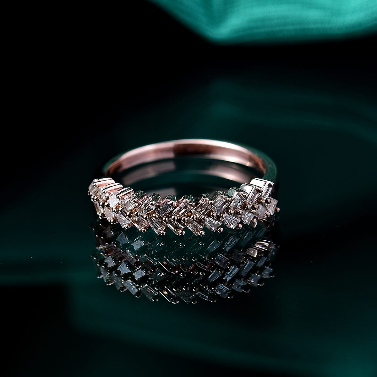 D'Joy Natural Champagne Diamond 0.25 ctw Art Deco Ring in 18K Vermeil Rose Gold Over Sterling Silver (Size 7.0) image number 1