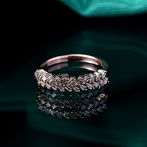 D'Joy Natural Champagne Diamond 0.25 ctw Art Deco Ring in 18K Vermeil Rose Gold Over Sterling Silver (Size 7.0)