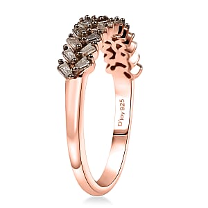 D'Joy Natural Champagne Diamond 0.25 ctw Art Deco Ring in 18K Vermeil Rose Gold Over Sterling Silver (Size 7.0)
