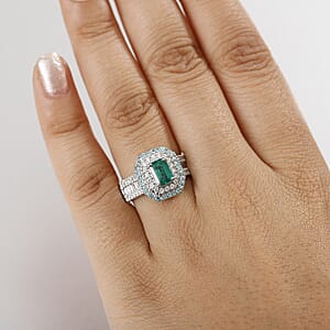 Certified Rhapsody AAAA Kagem Zambian Emerald, Paraiba Tourmaline, Diamond (E-F, VS2) Ring in 950 Platinum 2.00 ctw (Size 10.0)