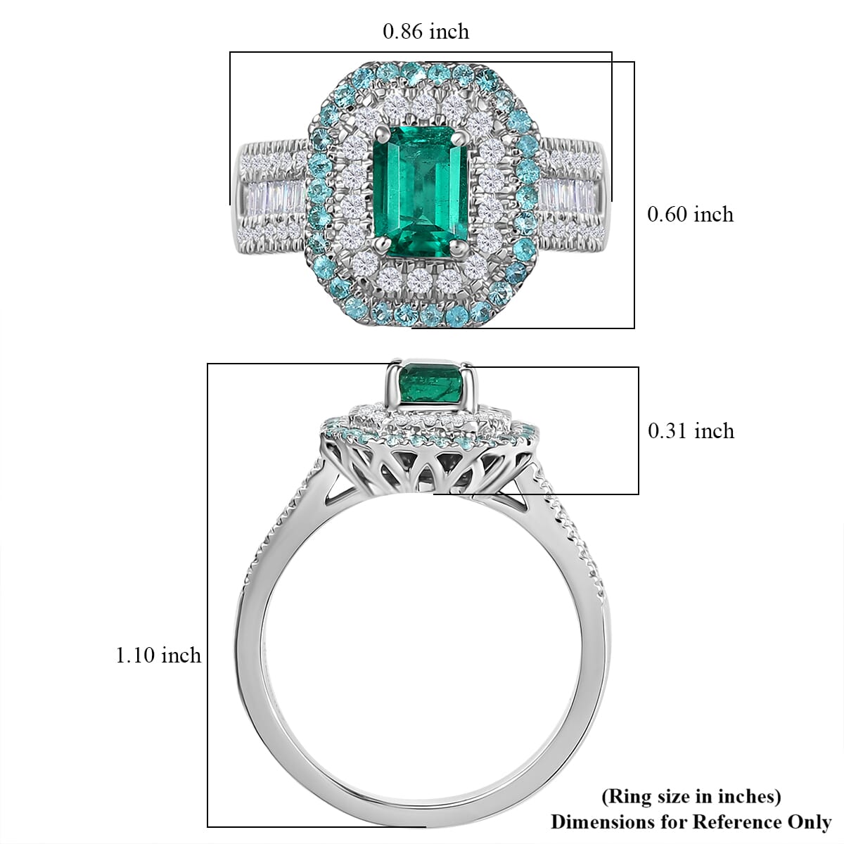 Certified & Appraised Rhapsody AAAA Kagem Zambian Emerald, Paraiba Tourmaline and E-F VS2 Diamond 2.00 ctw Ring in 950 Platinum (Size 10.0) 9.40 Grams image number 5