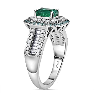 Certified and Appraised Rhapsody AAAA Kagem Zambian Emerald, Paraiba Tourmaline, Diamond (E-F, VS2) Ring in 950 Platinum 2.00 ctw (Size 6.0)