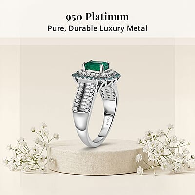Certified and Appraised Rhapsody AAAA Kagem Zambian Emerald, Paraiba Tourmaline, Diamond (E-F, VS2) Ring in 950 Platinum 2.00 ctw (Size 6.0)