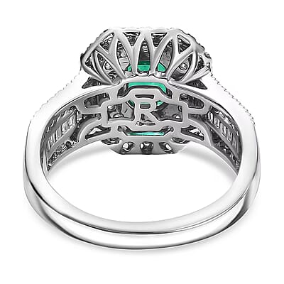 Certified and Appraised Rhapsody AAAA Kagem Zambian Emerald, Paraiba Tourmaline, Diamond (E-F, VS2) Ring in 950 Platinum 2.00 ctw (Size 7.0)