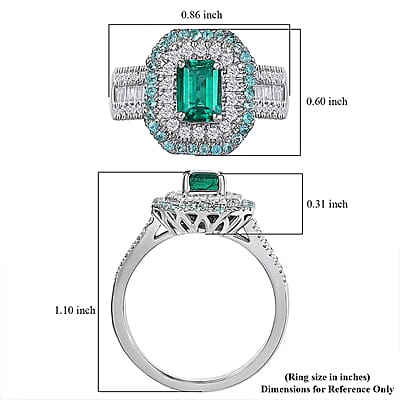Certified and Appraised Rhapsody AAAA Kagem Zambian Emerald, Paraiba Tourmaline, Diamond (E-F, VS2) Ring in 950 Platinum 2.00 ctw (Size 8.0)