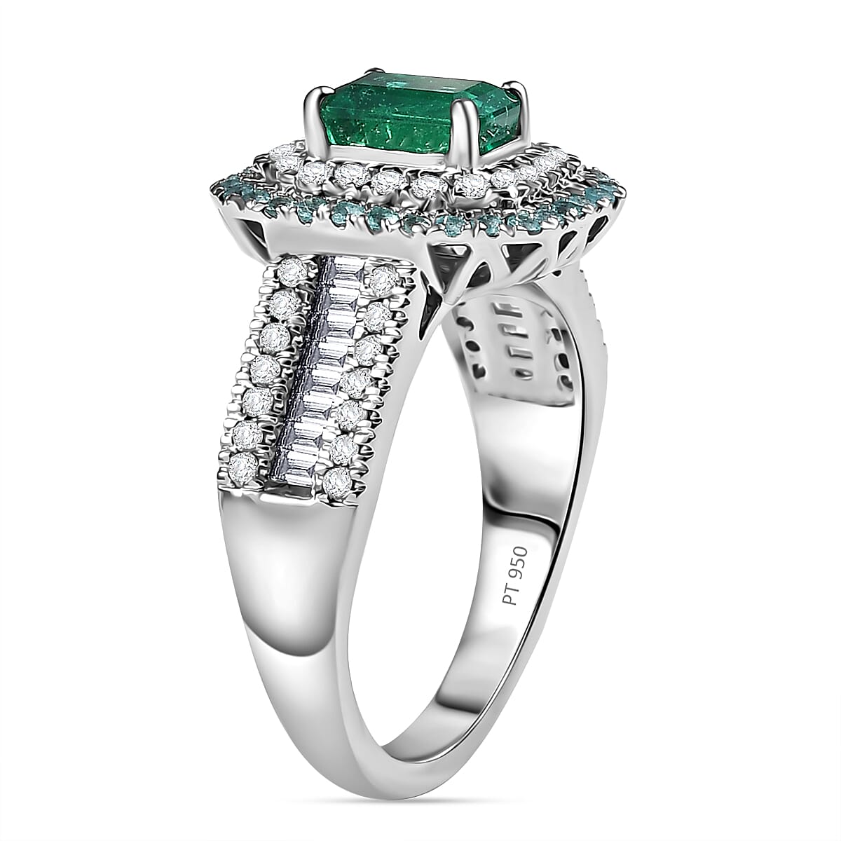 Certified Rhapsody AAAA Kagem Zambian Emerald, Paraiba Tourmaline, Diamond (E-F, VS2) Ring in 950 Platinum 2.00 ctw (Size 9.5) image number 3