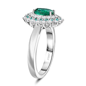 Rhapsody 950 Platinum AAAA Kagem Zambian Emerald, Paraiba Tourmaline and Diamond (E-F, VS) (0.56 cts) Sunburst Ring (Size 10.0) 2.00 ctw