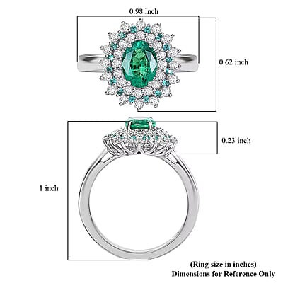 Certified & Appraised Rhapsody 950 Platinum AAAA Kagem Zambian Emerald, Paraiba Tourmaline and Diamond (E-F, VS) (0.56 cts) Sunburst Ring (Size 10.0) 2.00 ctw