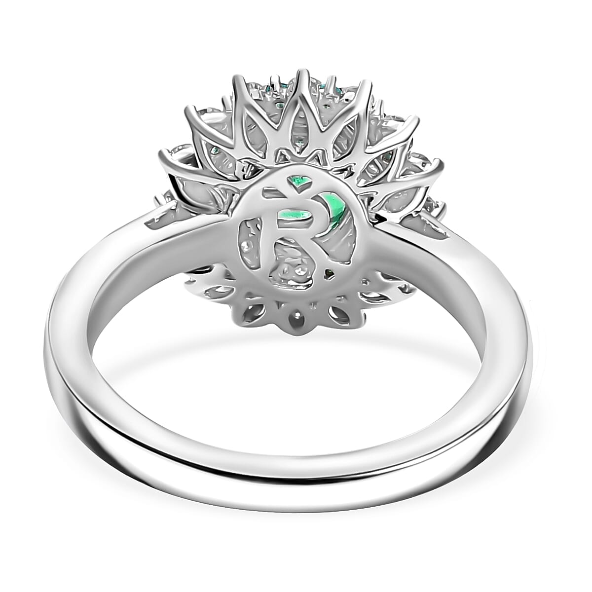 Rhapsody 950 Platinum AAAA Kagem Zambian Emerald, Paraiba Tourmaline and Diamond (E-F, VS) (0.56 cts) Sunburst Ring (Size 11.0) 2.00 ctw image number 4