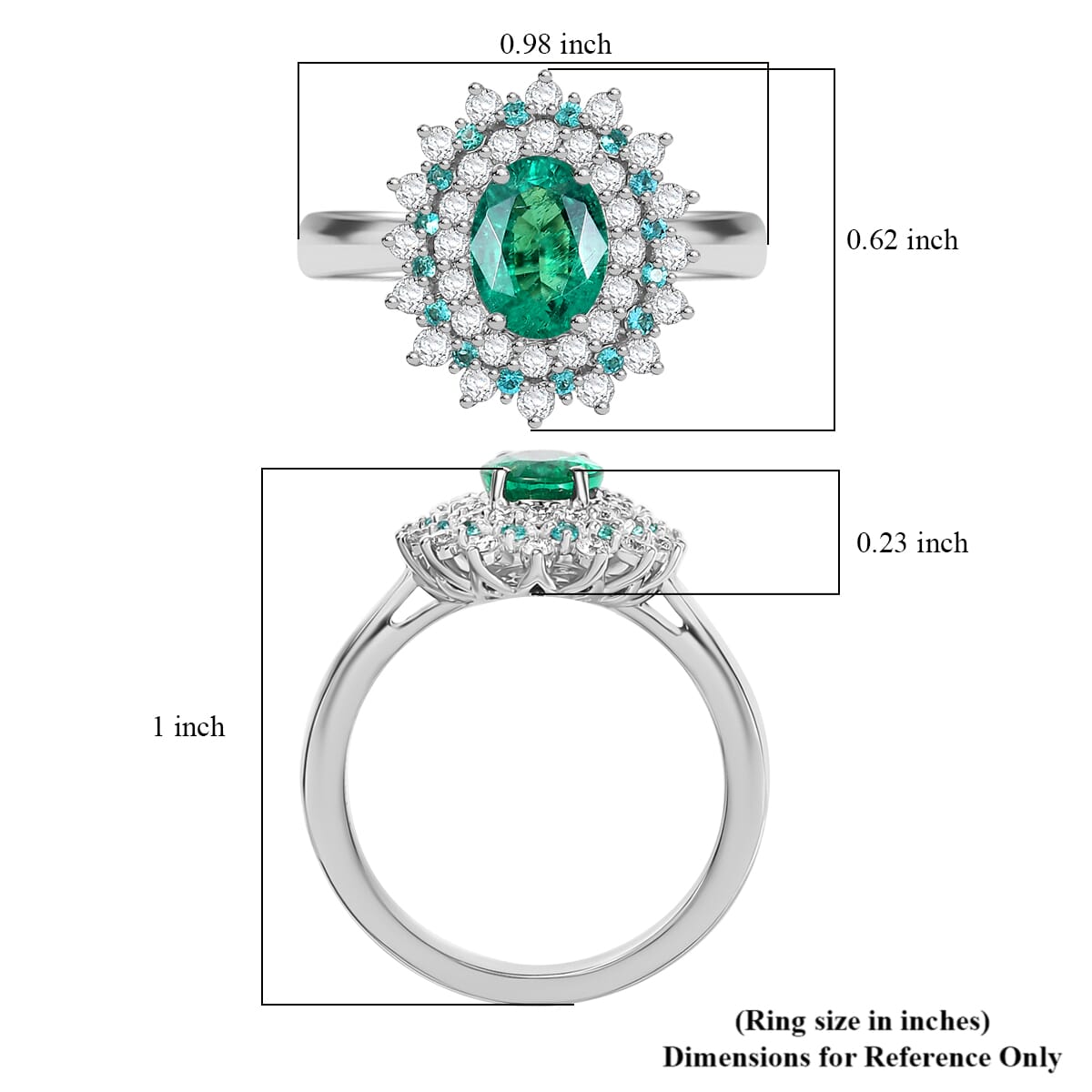 Certified & Appraised Rhapsody AAAA Kagem Zambian Emerald, Paraiba Tourmaline and E-F VS Diamond 2.00 ctw Sunburst Ring in 950 Platinum (Size 7.0) image number 5