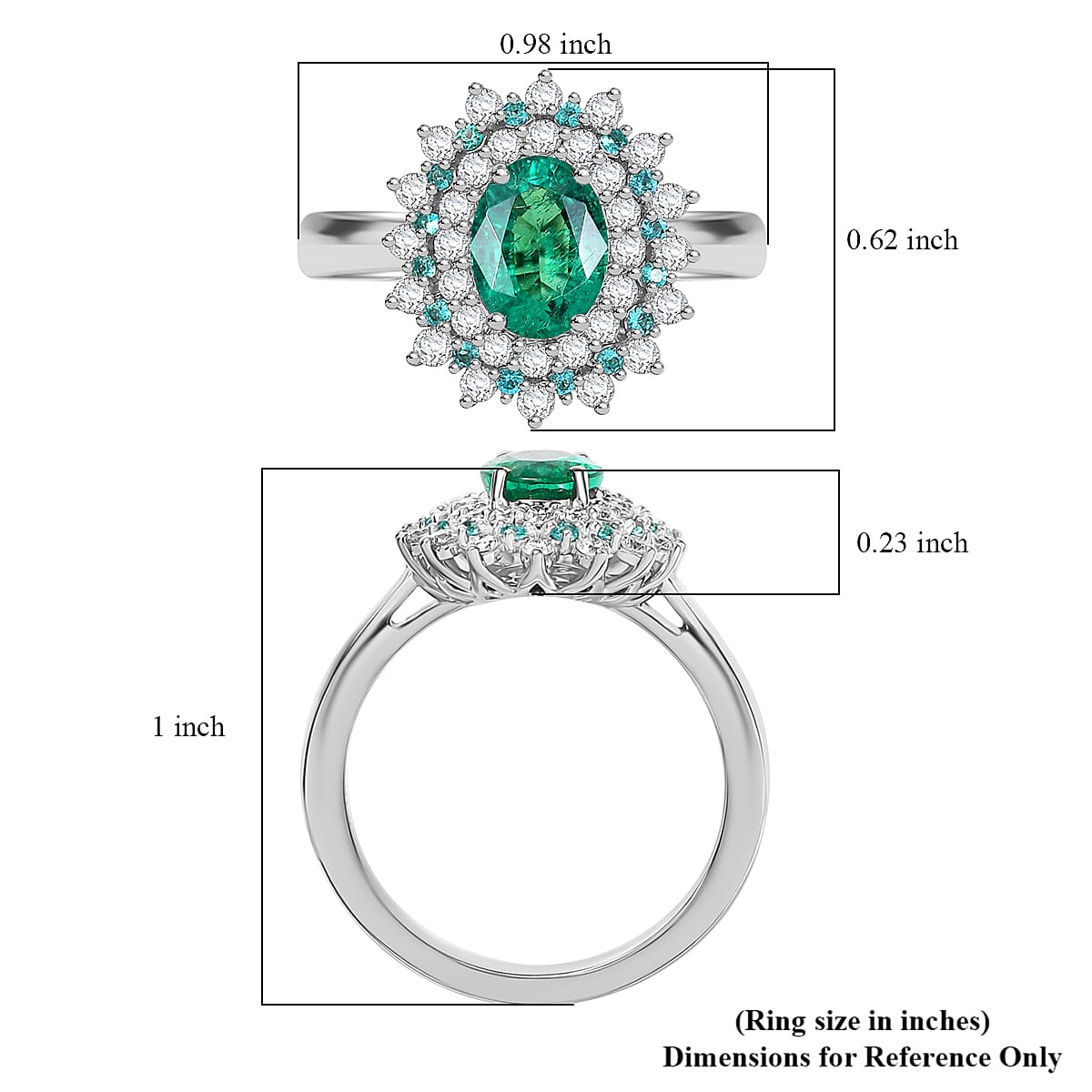 Rhapsody 950 Platinum AAAA Kagem Zambian Emerald, Paraiba Tourmaline and Diamond (E-F, VS) (0.56 cts) Sunburst Ring (Size 7.5) 2.00 ctw image number 5