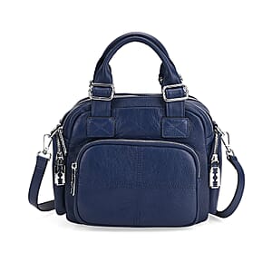 Navy Genuine Leather Crossbody Bag with Handle Drop and Shoulder Strap
