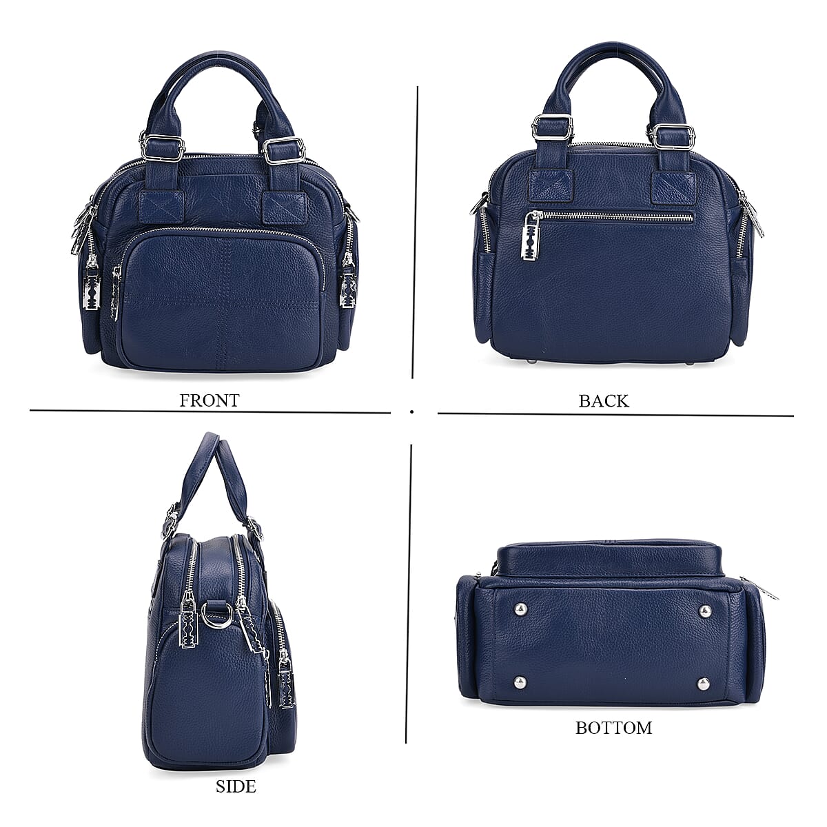 Navy Genuine Leather Crossbody Bag with Handle Drop and Shoulder Strap image number 3