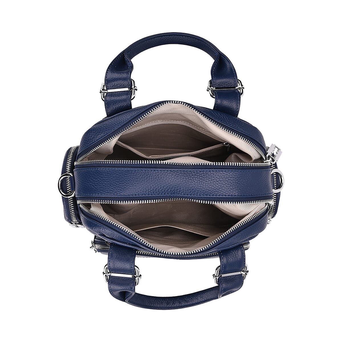 Navy Genuine Leather Crossbody Bag with Handle Drop and Shoulder Strap image number 4