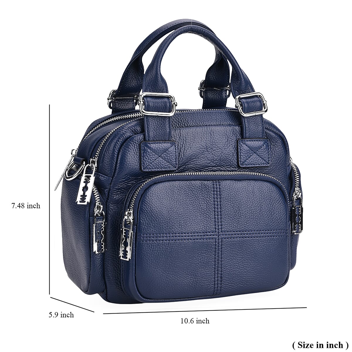 Navy Genuine Leather Crossbody Bag with Handle Drop and Shoulder Strap image number 6