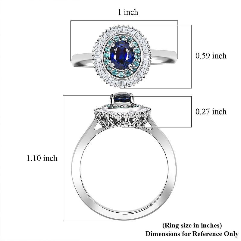 Certified & Appraised Rhapsody 950 Platinum AAA Ceylon Blue Sapphire, Paraiba Tourmaline and Diamond (E-F, VS2) (0.30 cts) Ring (Size 5.0) 1.50 ctw
