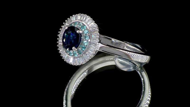 Certified & Appraised Rhapsody AAA Ceylon Blue Sapphire, Paraiba Tourmaline and E-F VS2 Diamond 1.50 ctw Ring in 950 Platinum (Size 6.0)