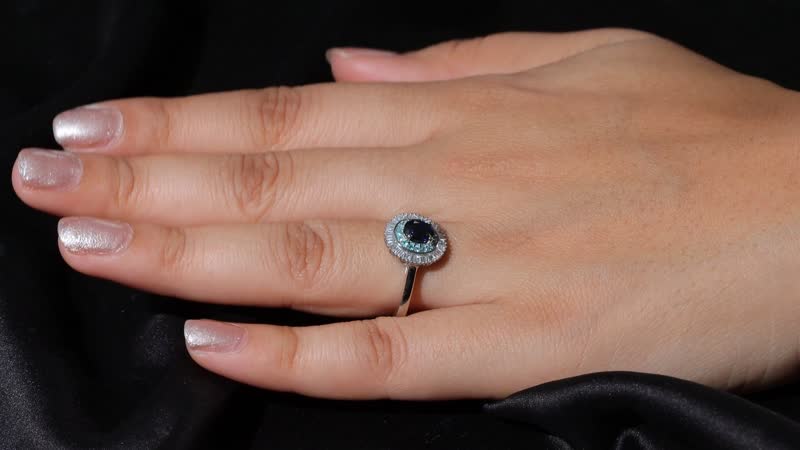Certified & Appraised Rhapsody AAA Ceylon Blue Sapphire, Paraiba Tourmaline and E-F VS2 Diamond 1.50 ctw Ring in 950 Platinum (Size 6.0)